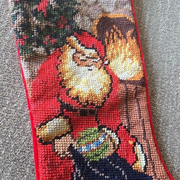 VTG IMPERIAL ELEGANCE Needlepoint Christmas Stocking Santa Saint Nick Fireplace - Picture 2 of 8